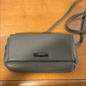 Longchamp Elegant Gray Leather Crossbody Bag